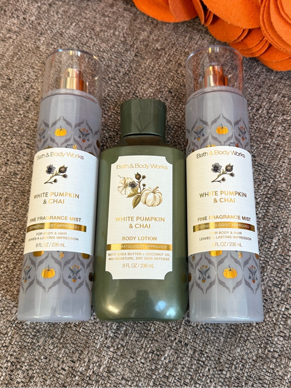 NWT Bath&Body Works 3PC Full Size White Pumpkin & Chai Bundle